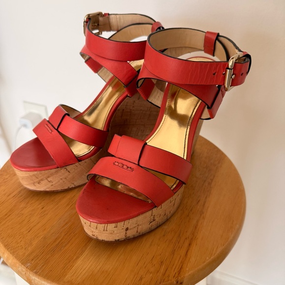 COACH Leather Chic Red Wedge Sandals - Picture 2 of 9
